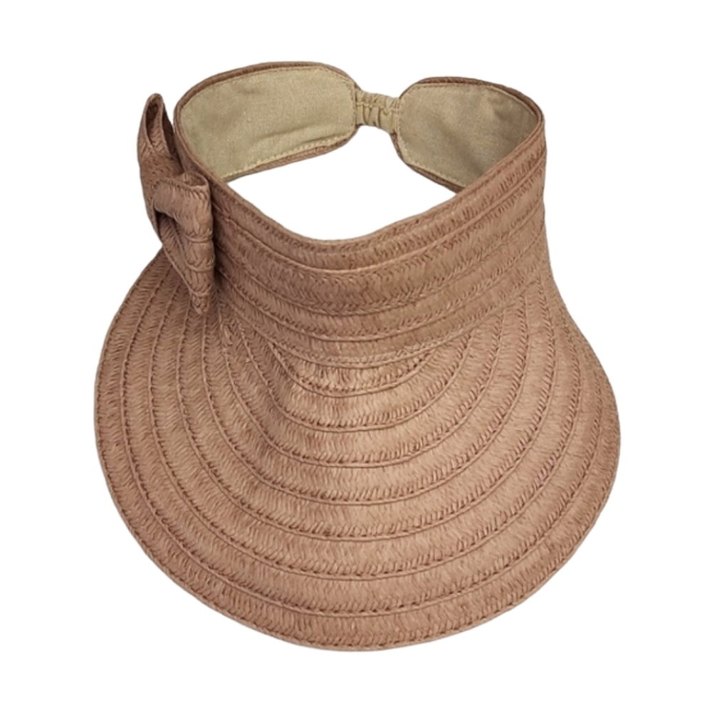 BETSEY JOHNSON Blush Mauve Paper Hat Cabow Cutie Straw Sun Visor Wide Brim - Picture 12 of 16